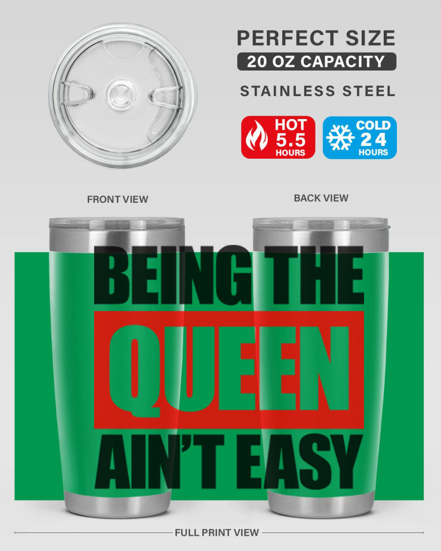 A stylish black cotton tank top featuring the phrase 'Being the Queen Ain't Easy' in bold letters, perfect for casual wear.