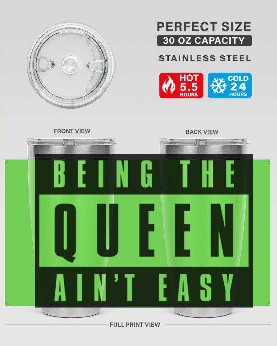 A stylish black cotton tank top featuring the phrase 'Being the Queen Ain't Easy' in bold letters, perfect for casual wear.