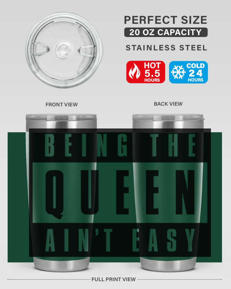 A stylish black cotton tank top featuring the phrase 'Being the Queen Ain't Easy' in bold letters, perfect for casual wear.