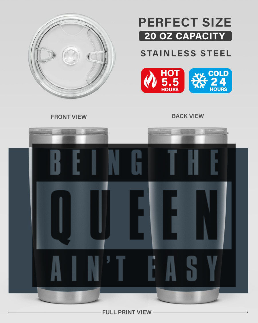 A stylish black cotton tank top featuring the phrase 'Being the Queen Ain't Easy' in bold letters, perfect for casual wear.