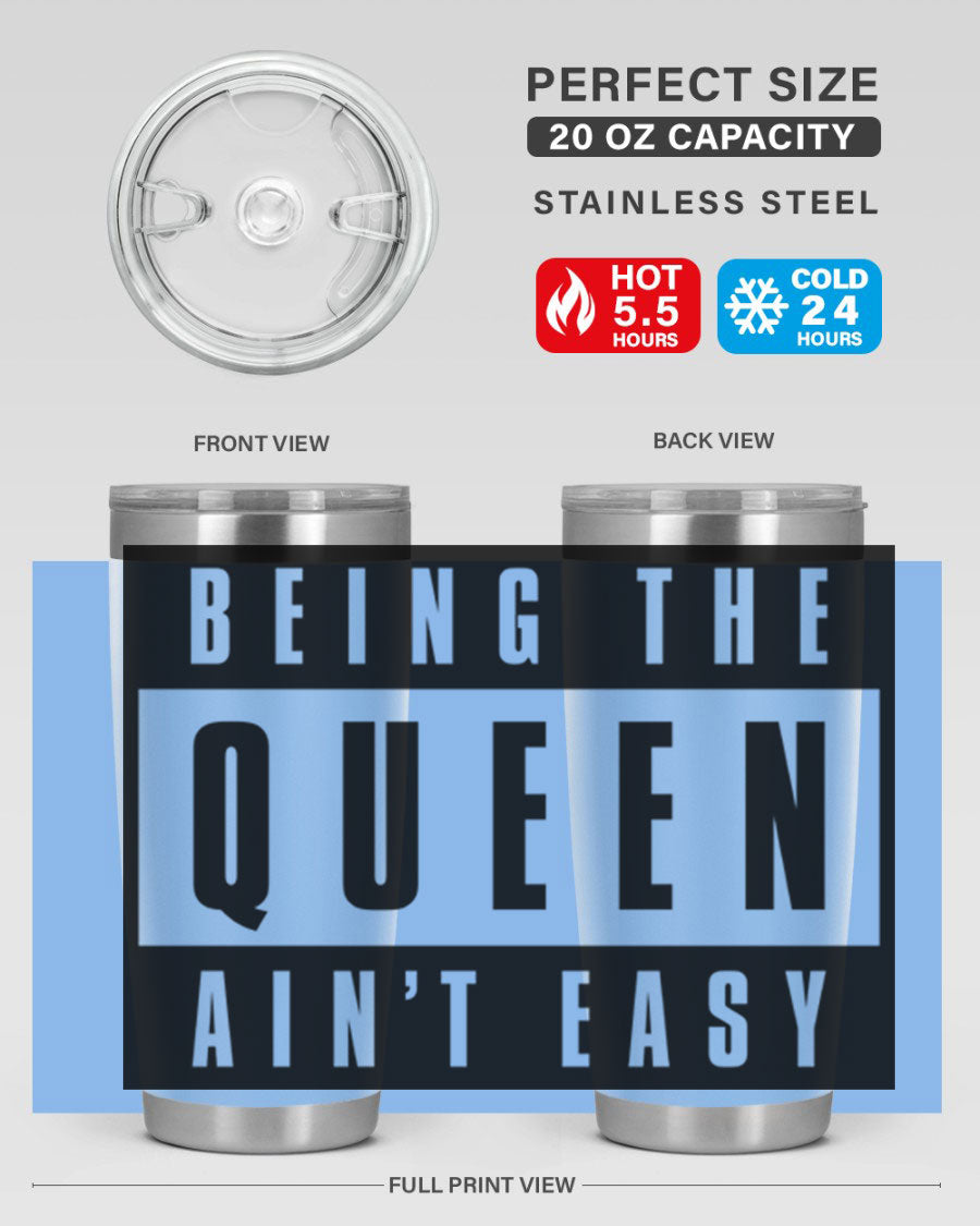 A stylish black cotton tank top featuring the phrase 'Being the Queen Ain't Easy' in bold letters, perfect for casual wear.