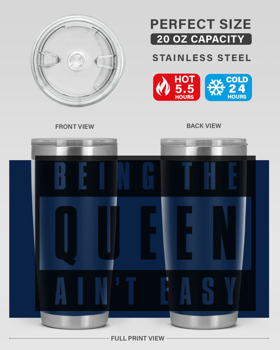 A stylish black cotton tank top featuring the phrase 'Being the Queen Ain't Easy' in bold letters, perfect for casual wear.