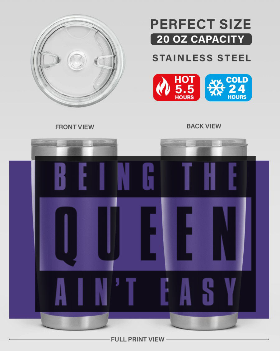 A stylish black cotton tank top featuring the phrase 'Being the Queen Ain't Easy' in bold letters, perfect for casual wear.