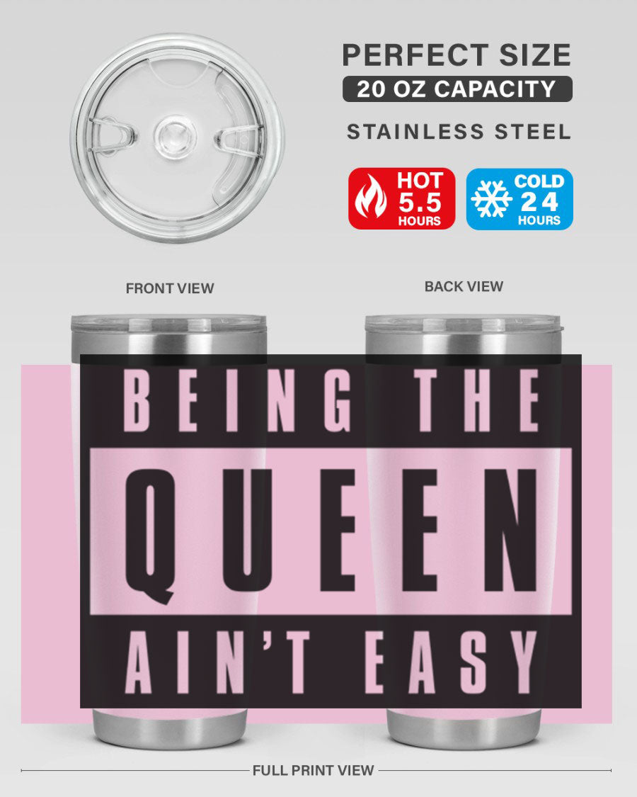 A stylish black cotton tank top featuring the phrase 'Being the Queen Ain't Easy' in bold letters, perfect for casual wear.