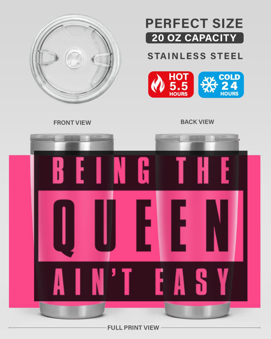 A stylish black cotton tank top featuring the phrase 'Being the Queen Ain't Easy' in bold letters, perfect for casual wear.