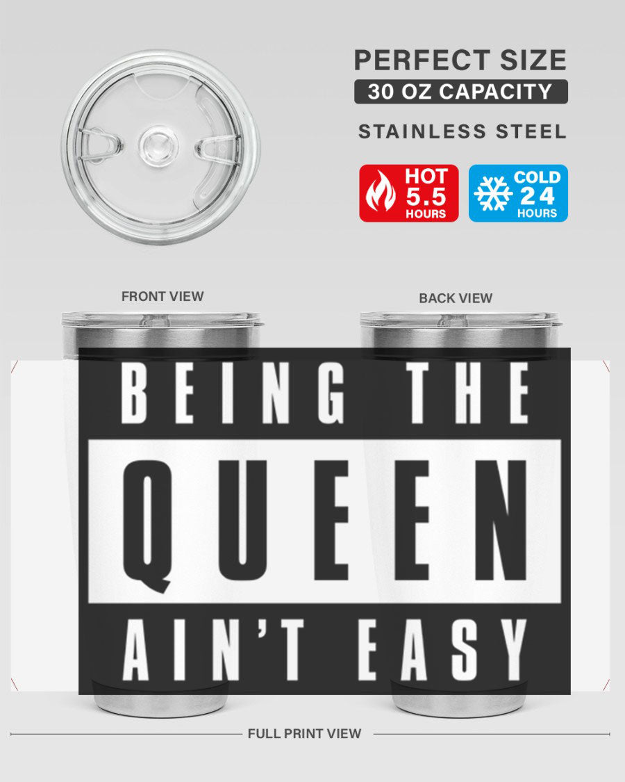 A stylish black cotton tank top featuring the phrase 'Being the Queen Ain't Easy' in bold letters, perfect for casual wear.