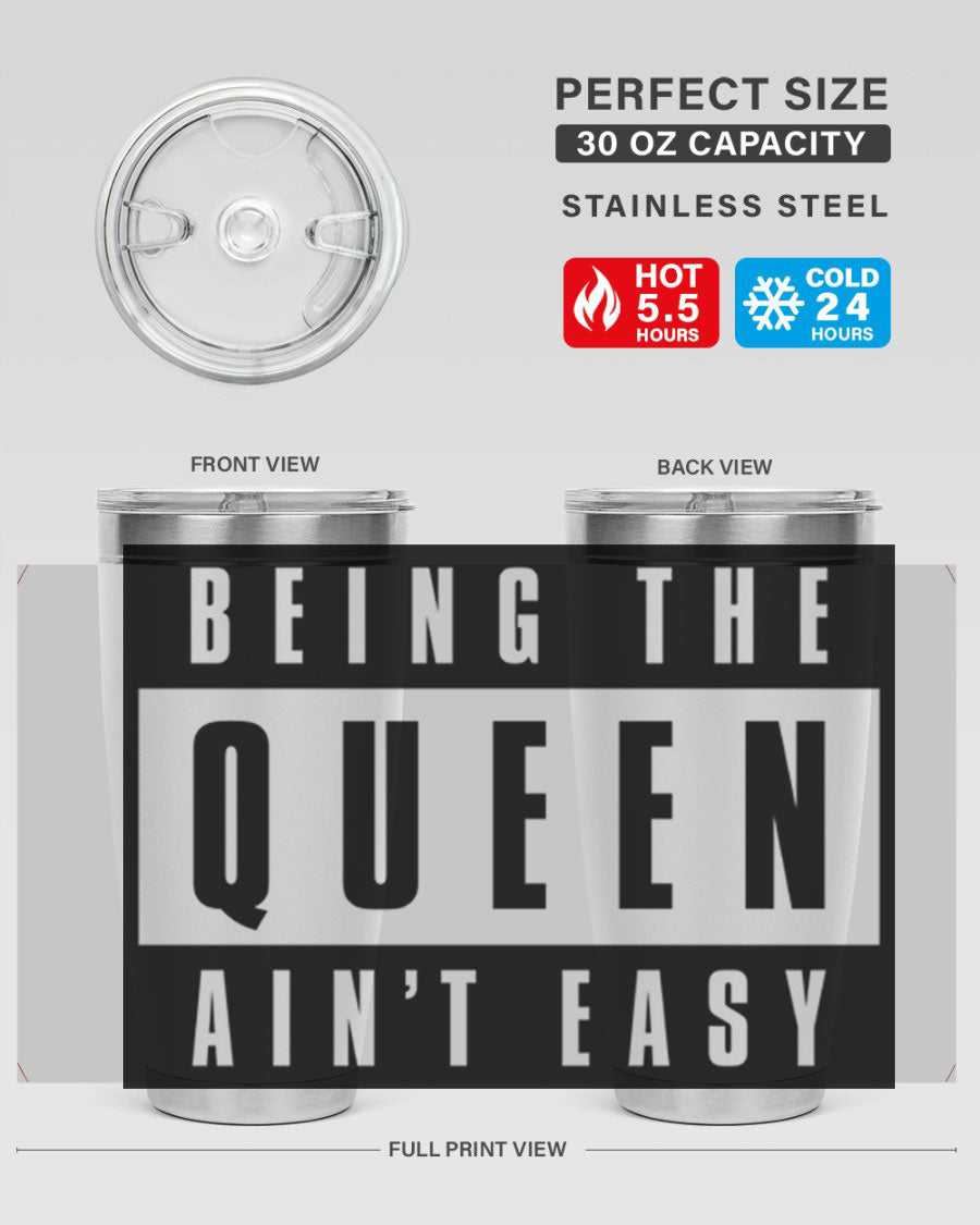 A stylish black cotton tank top featuring the phrase 'Being the Queen Ain't Easy' in bold letters, perfect for casual wear.