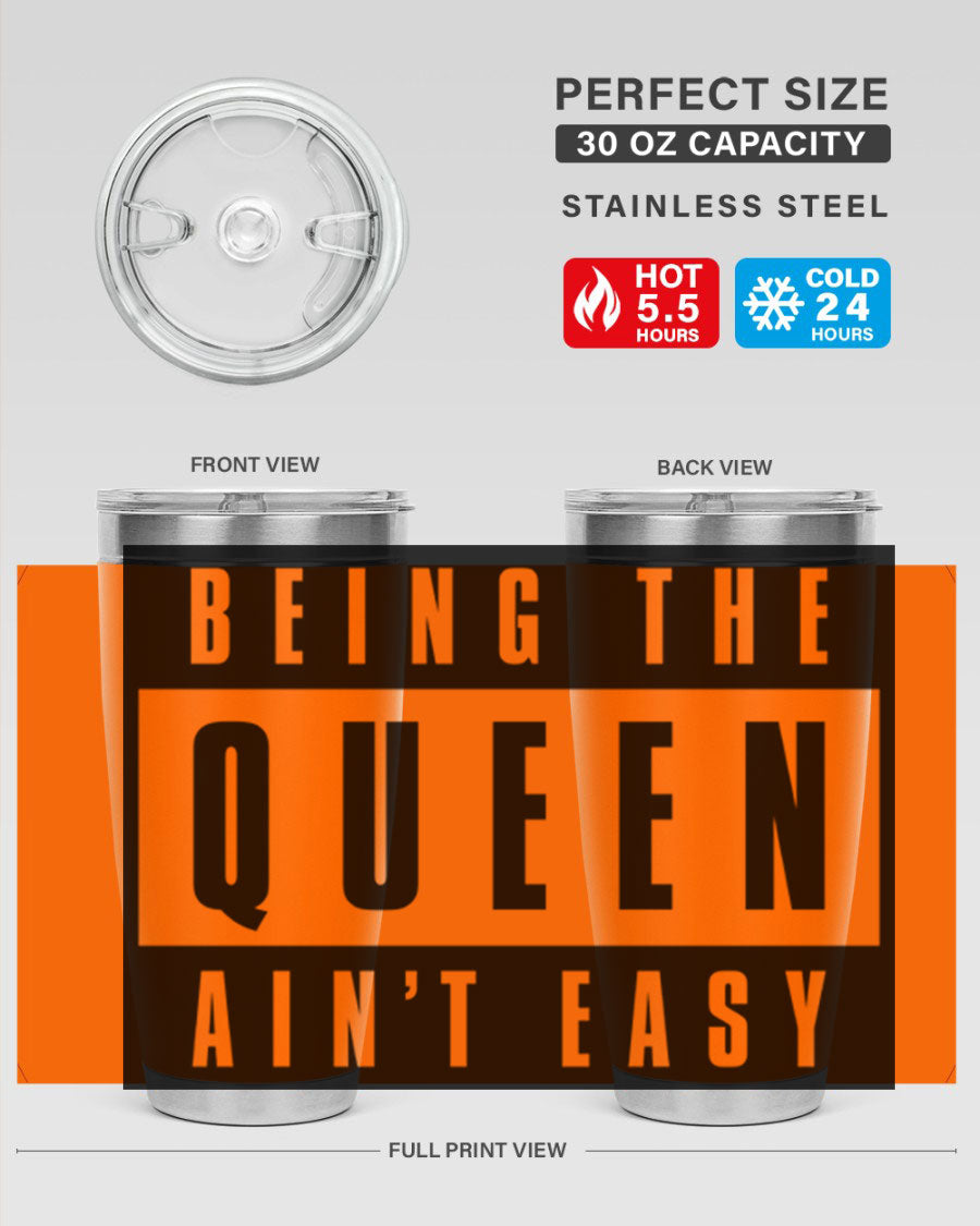 A stylish black cotton tank top featuring the phrase 'Being the Queen Ain't Easy' in bold letters, perfect for casual wear.