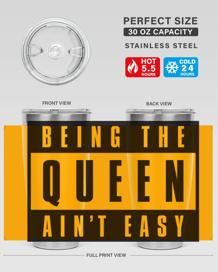 A stylish black cotton tank top featuring the phrase 'Being the Queen Ain't Easy' in bold letters, perfect for casual wear.