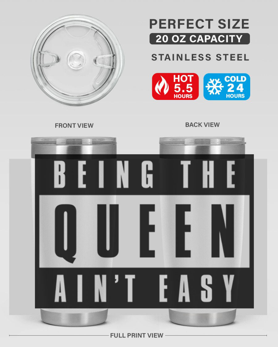 A stylish black cotton tank top featuring the phrase 'Being the Queen Ain't Easy' in bold letters, perfect for casual wear.