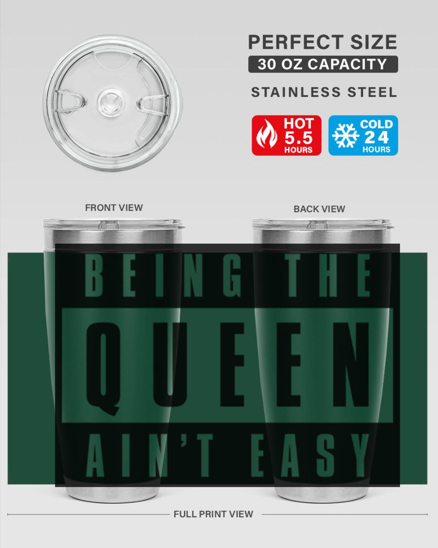 A stylish black cotton tank top featuring the phrase 'Being the Queen Ain't Easy' in bold letters, perfect for casual wear.