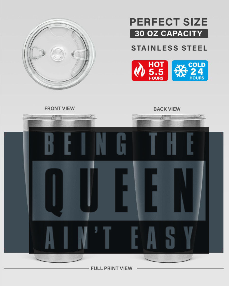 A stylish black cotton tank top featuring the phrase 'Being the Queen Ain't Easy' in bold letters, perfect for casual wear.