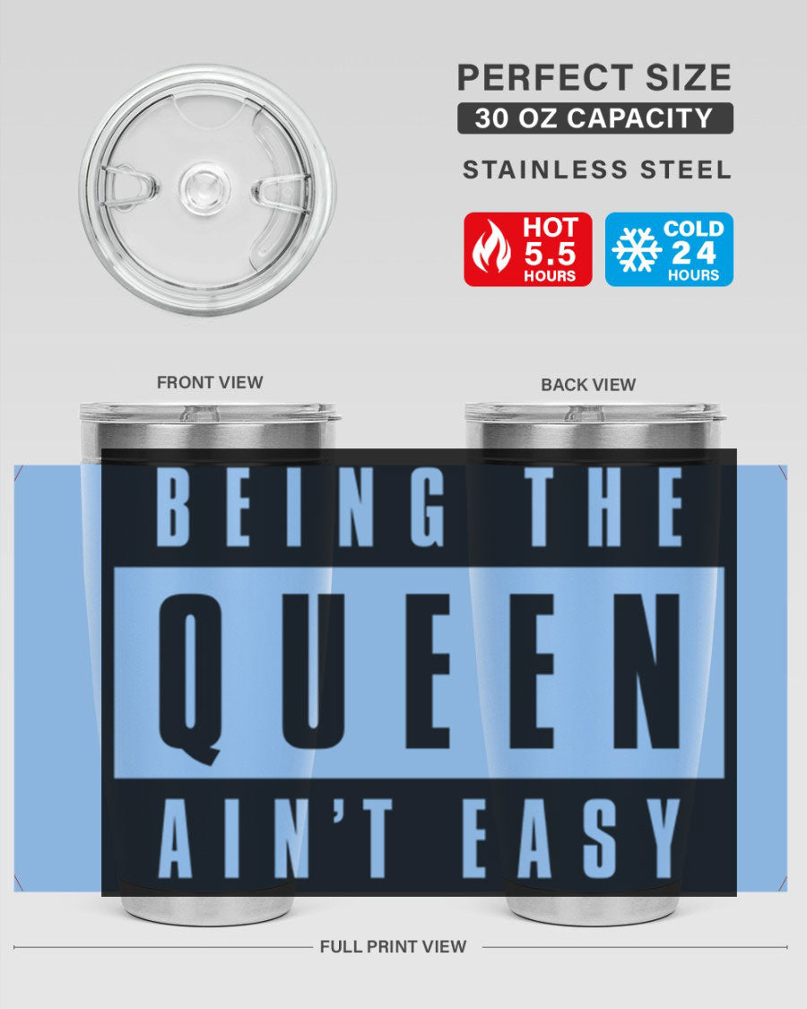 A stylish black cotton tank top featuring the phrase 'Being the Queen Ain't Easy' in bold letters, perfect for casual wear.