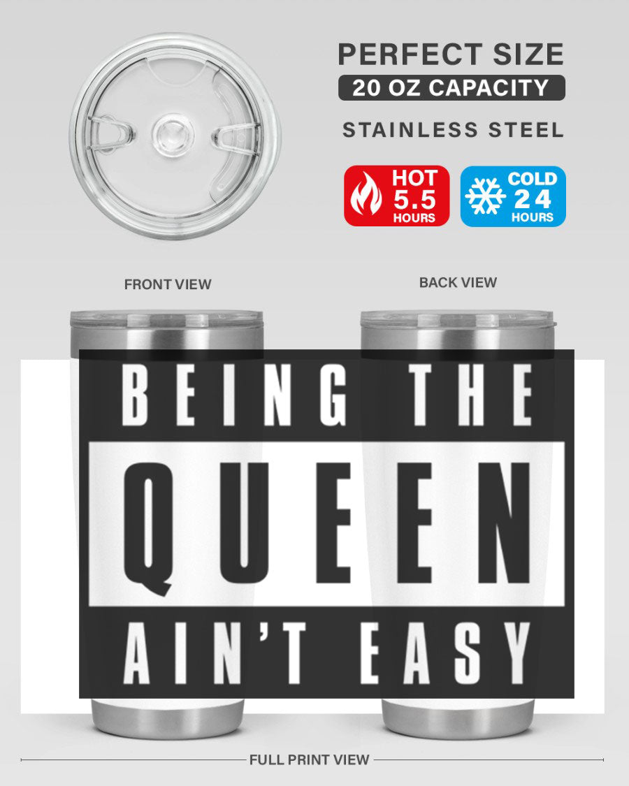 A stylish black cotton tank top featuring the phrase 'Being the Queen Ain't Easy' in bold letters, perfect for casual wear.