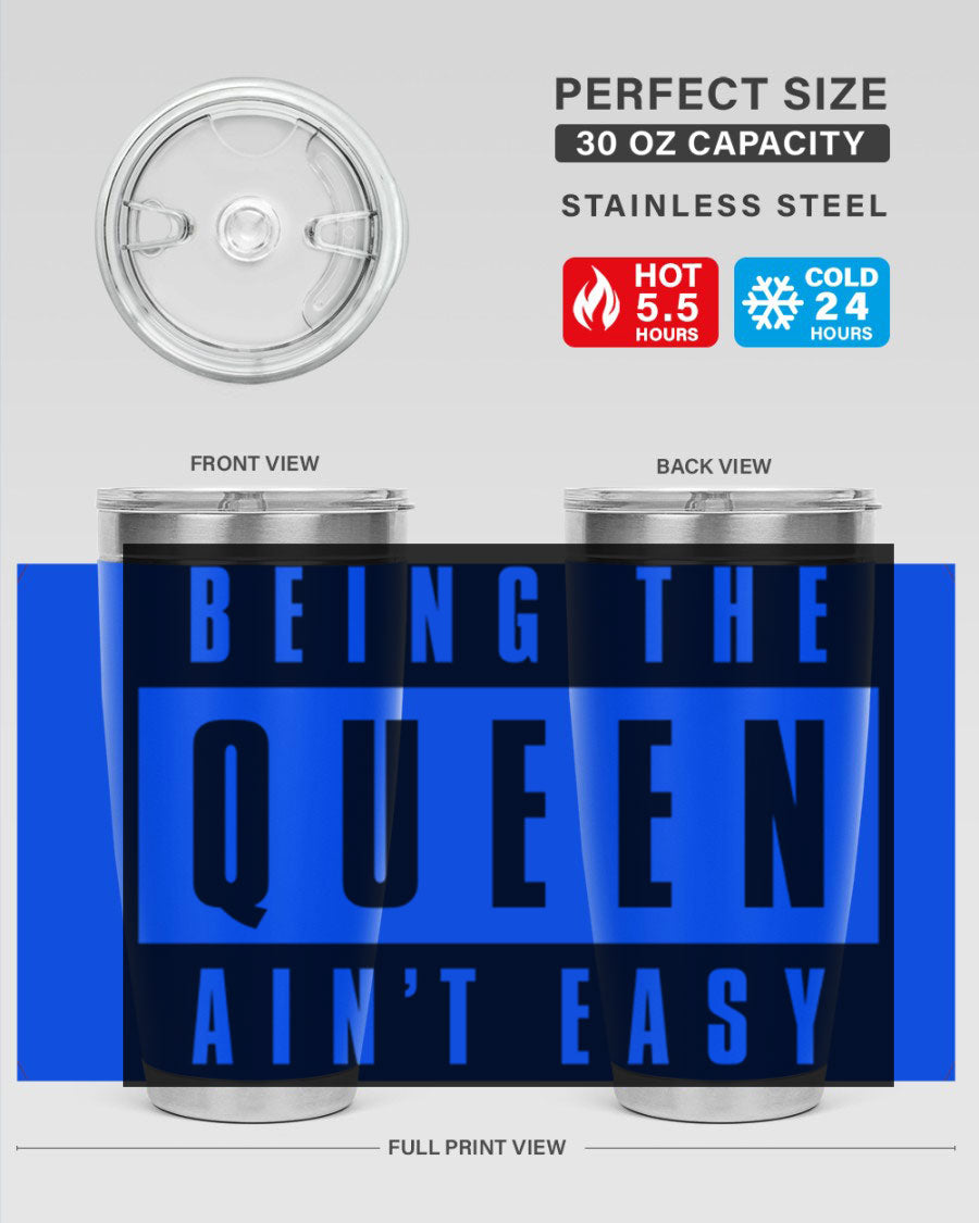 A stylish black cotton tank top featuring the phrase 'Being the Queen Ain't Easy' in bold letters, perfect for casual wear.