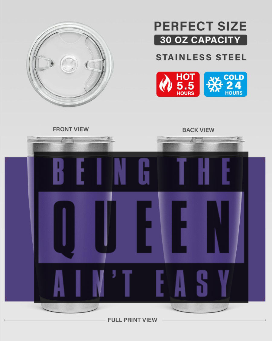 A stylish black cotton tank top featuring the phrase 'Being the Queen Ain't Easy' in bold letters, perfect for casual wear.