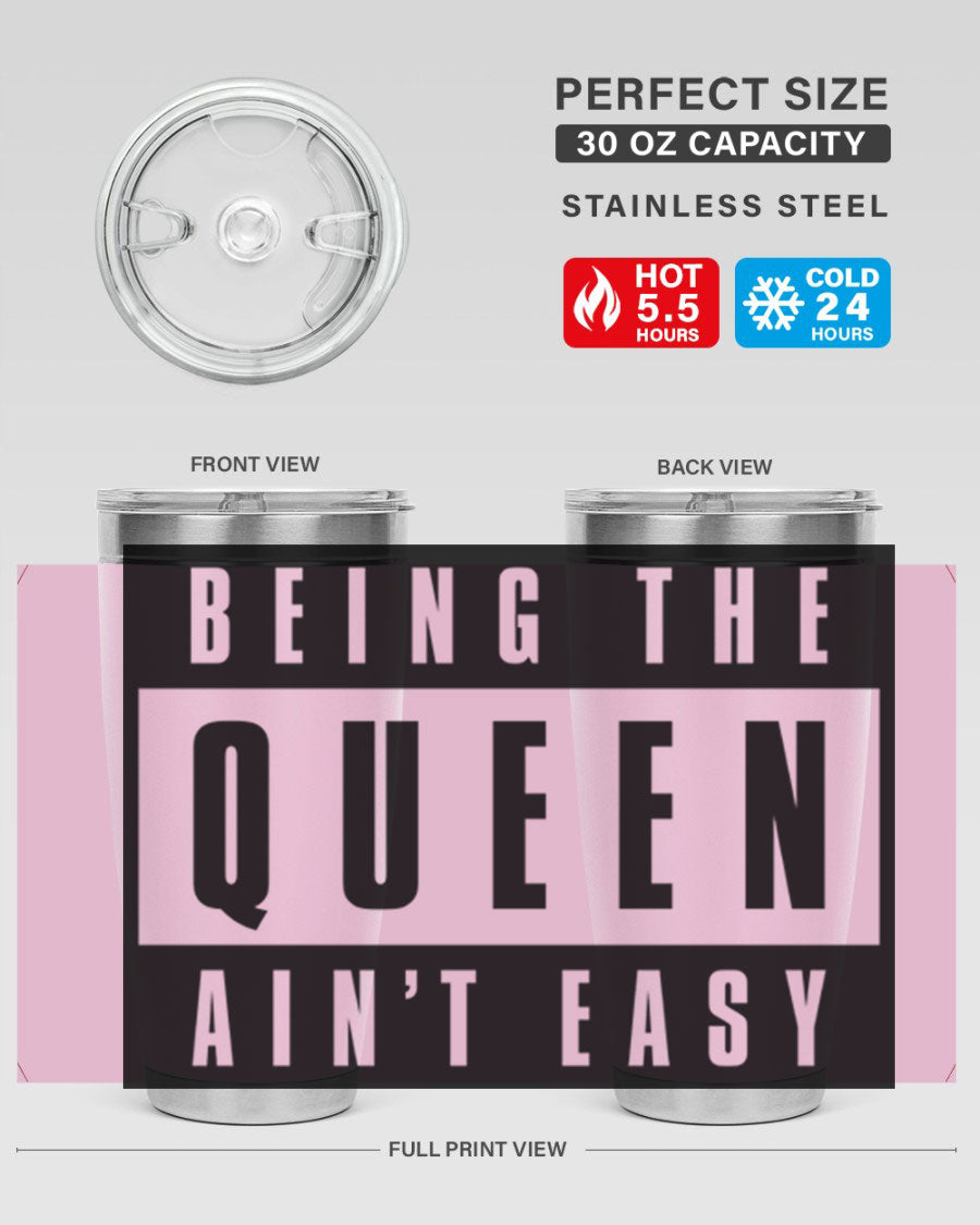 A stylish black cotton tank top featuring the phrase 'Being the Queen Ain't Easy' in bold letters, perfect for casual wear.