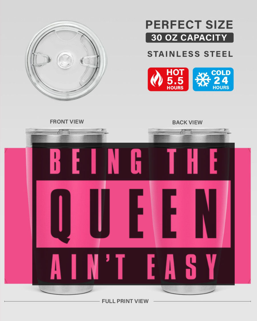 A stylish black cotton tank top featuring the phrase 'Being the Queen Ain't Easy' in bold letters, perfect for casual wear.