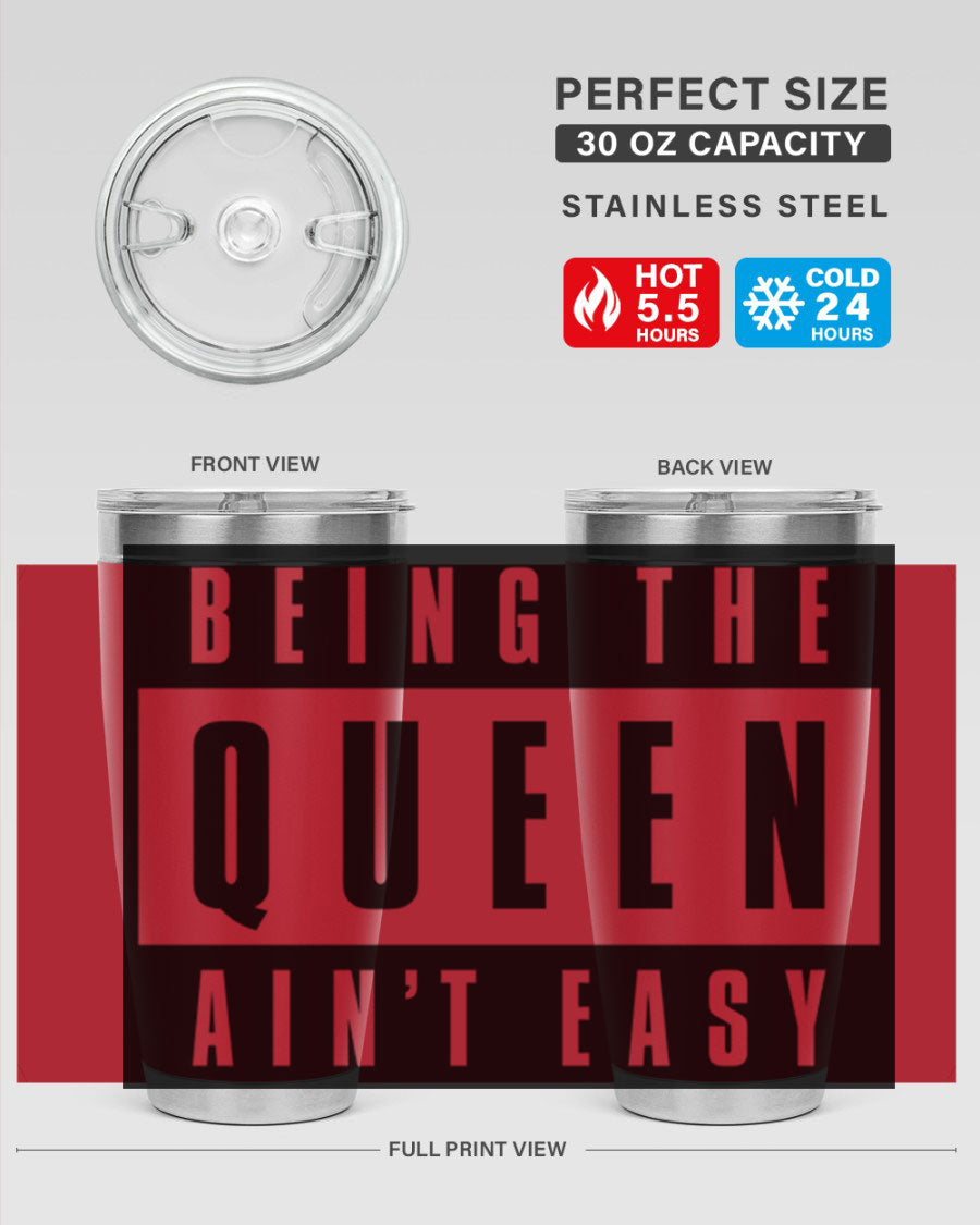 A stylish black cotton tank top featuring the phrase 'Being the Queen Ain't Easy' in bold letters, perfect for casual wear.