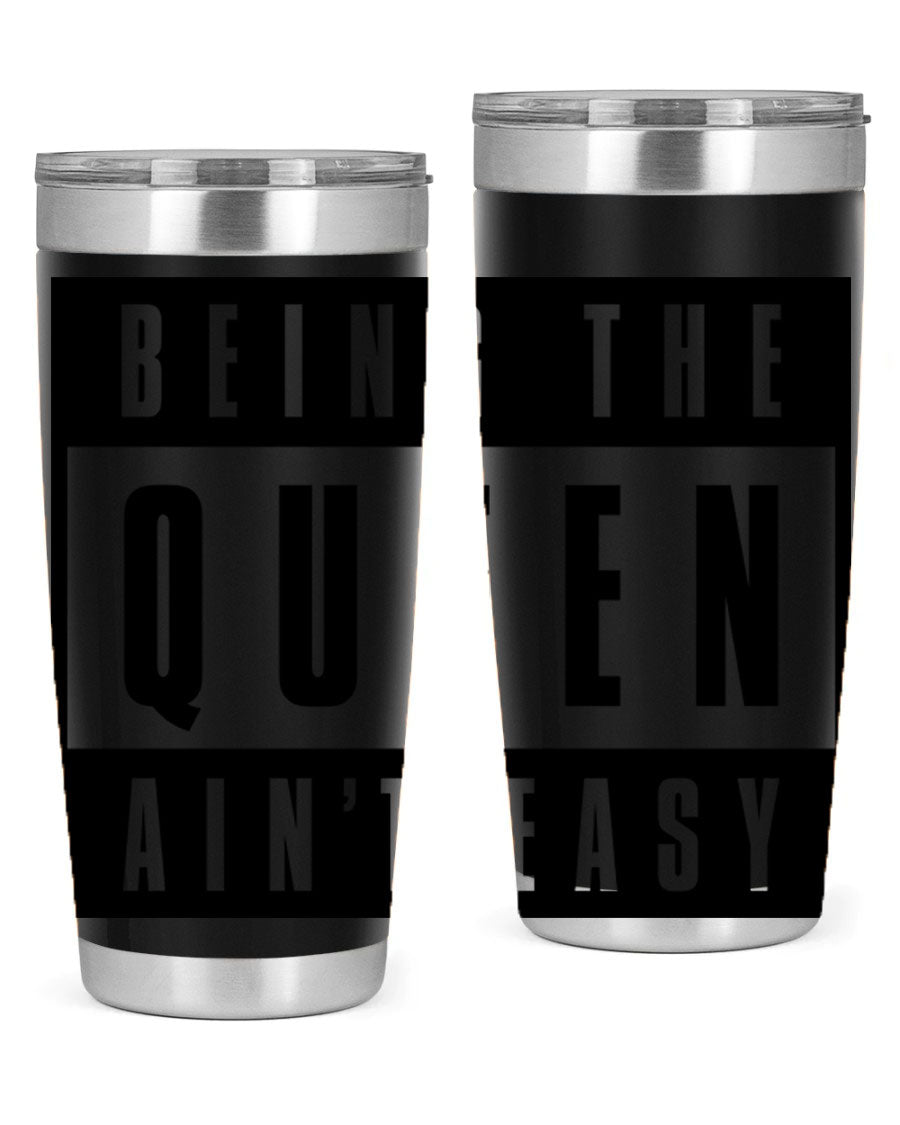A stylish black cotton tank top featuring the phrase 'Being the Queen Ain't Easy' in bold letters, perfect for casual wear.