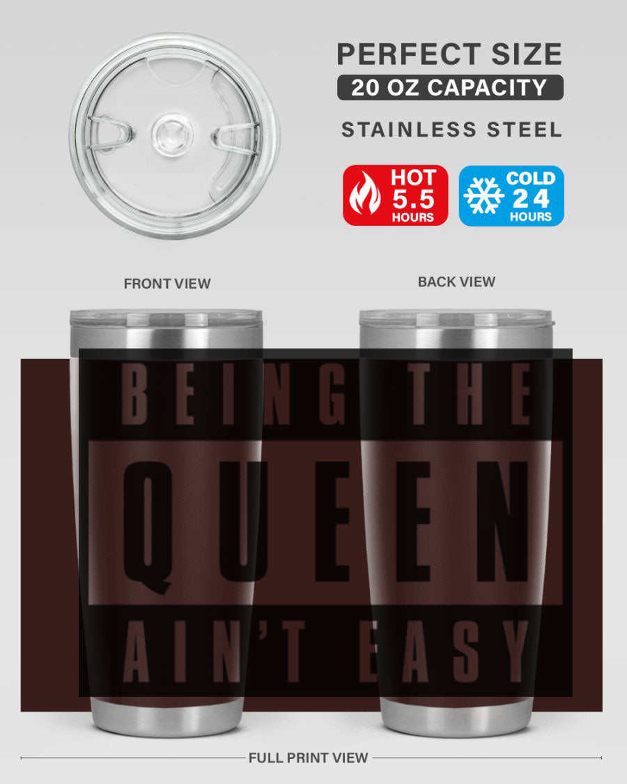 A stylish black cotton tank top featuring the phrase 'Being the Queen Ain't Easy' in bold letters, perfect for casual wear.