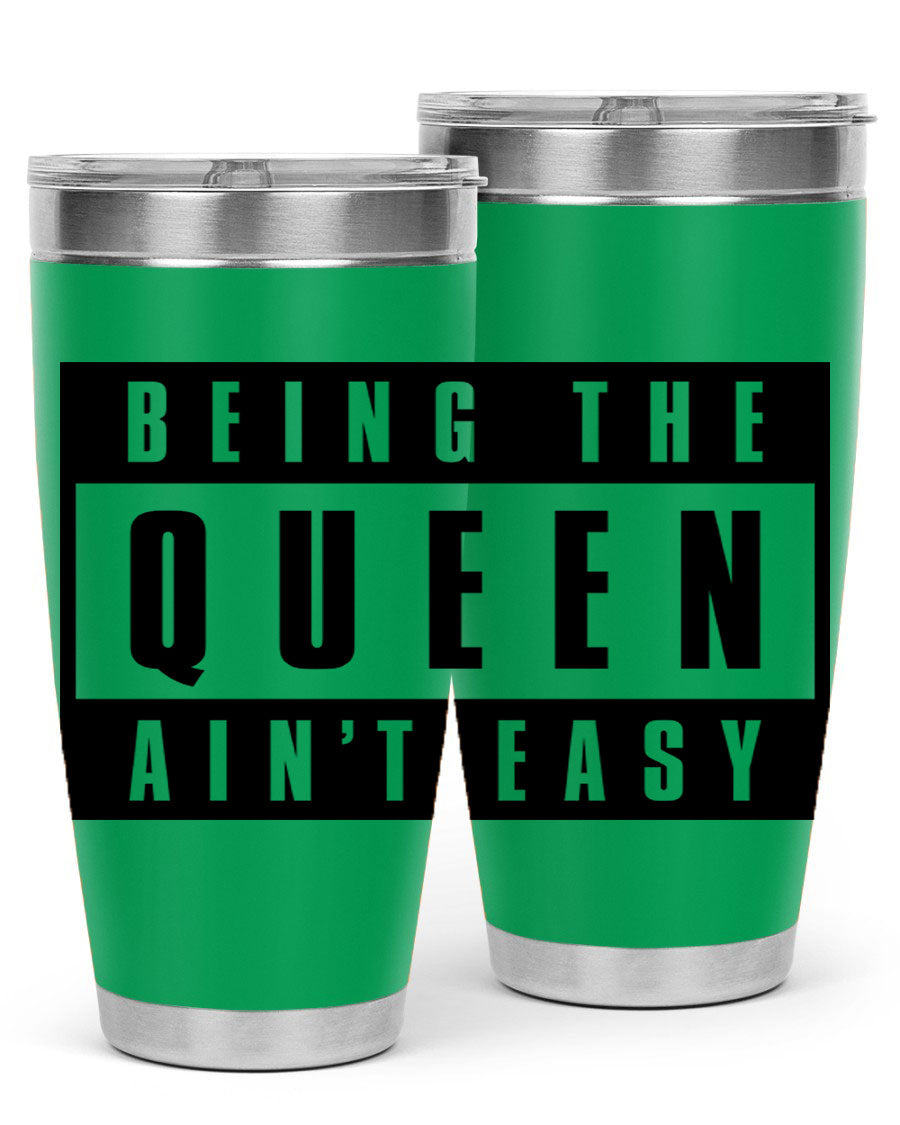 A stylish black cotton tank top featuring the phrase 'Being the Queen Ain't Easy' in bold letters, perfect for casual wear.
