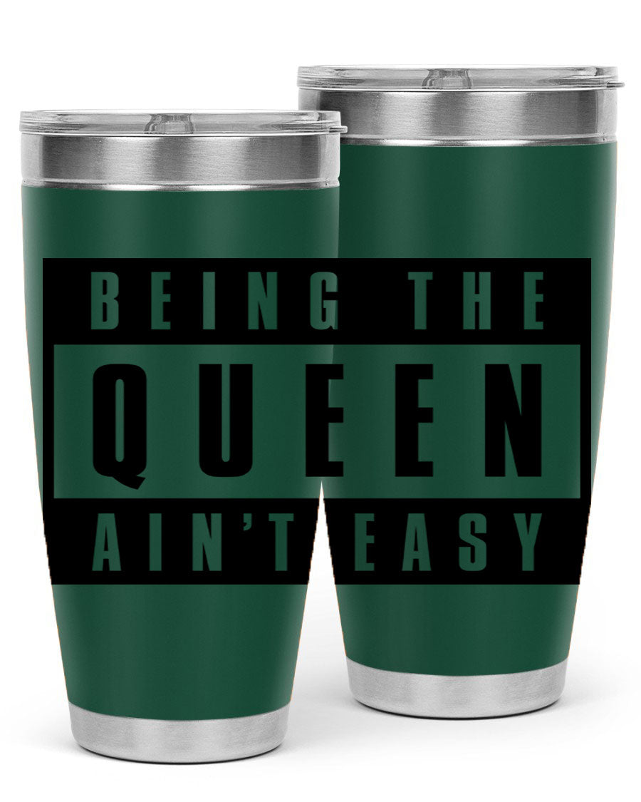 A stylish black cotton tank top featuring the phrase 'Being the Queen Ain't Easy' in bold letters, perfect for casual wear.