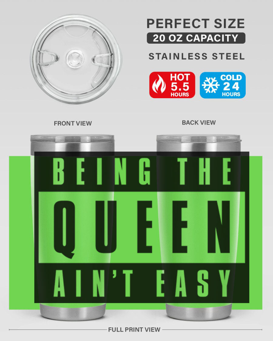 A stylish black cotton tank top featuring the phrase 'Being the Queen Ain't Easy' in bold letters, perfect for casual wear.