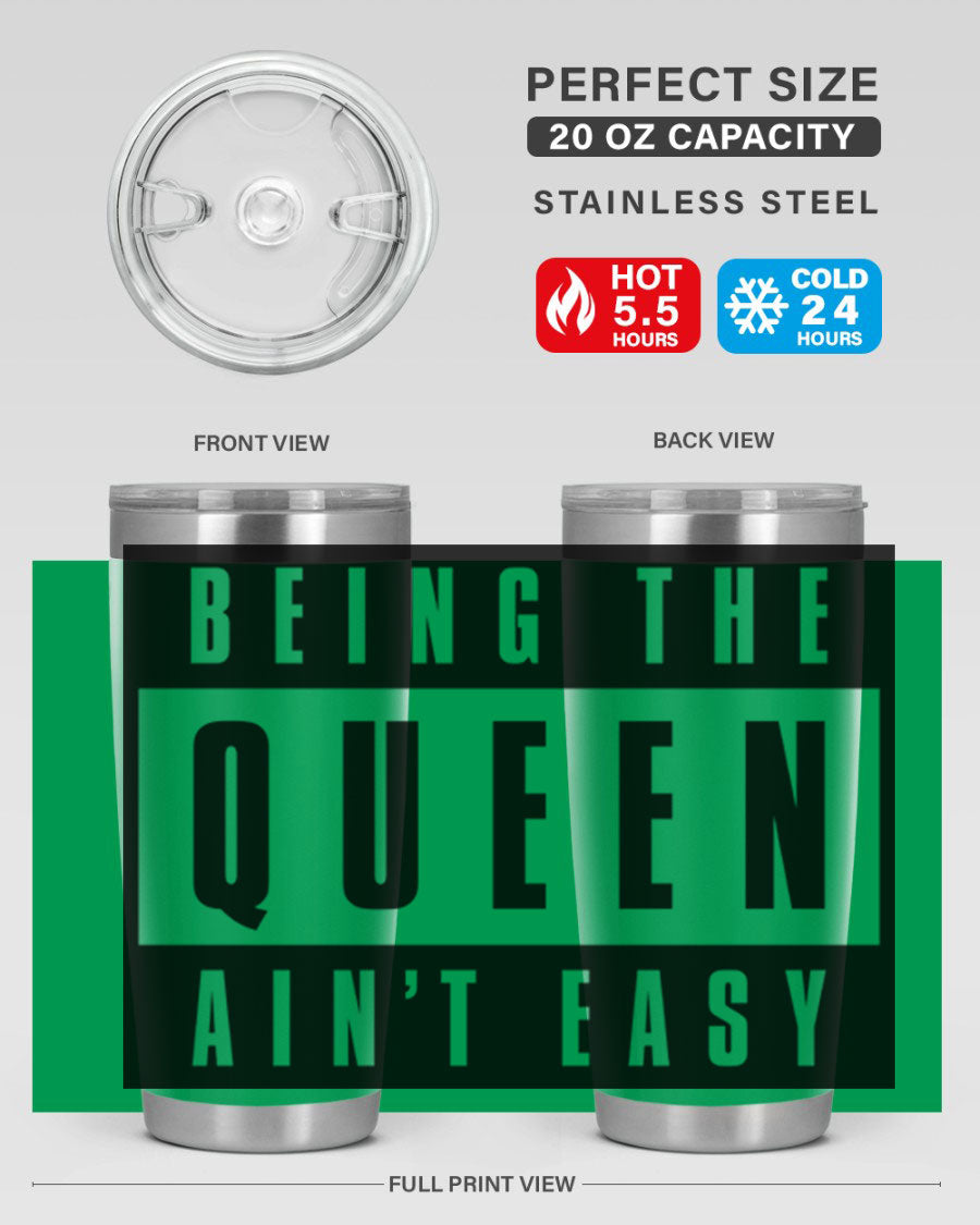 A stylish black cotton tank top featuring the phrase 'Being the Queen Ain't Easy' in bold letters, perfect for casual wear.