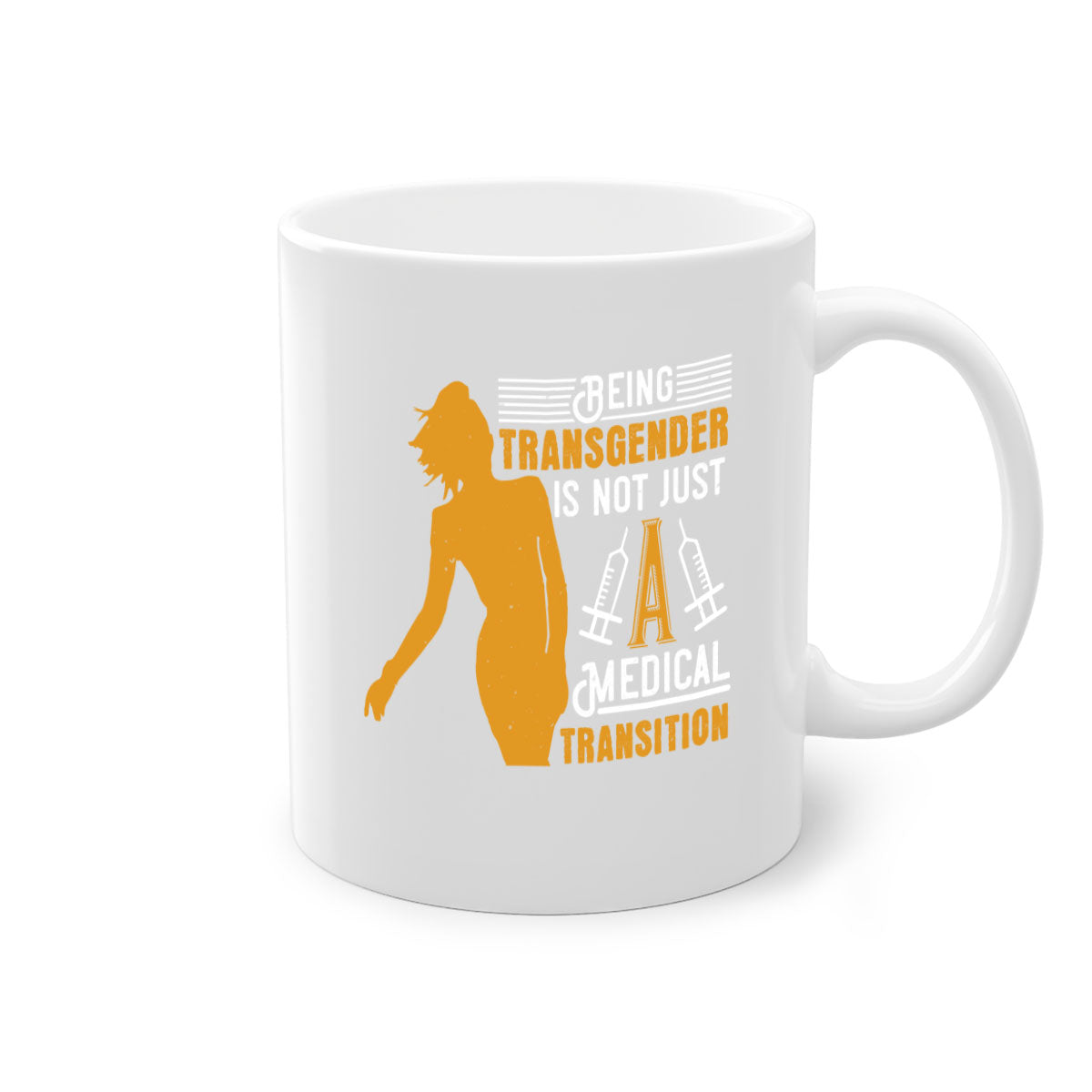 Being Transgender is Not Just a Medical Transition Style 17# Mug featuring a glossy finish, colored handle, and interior in five vibrant colors.