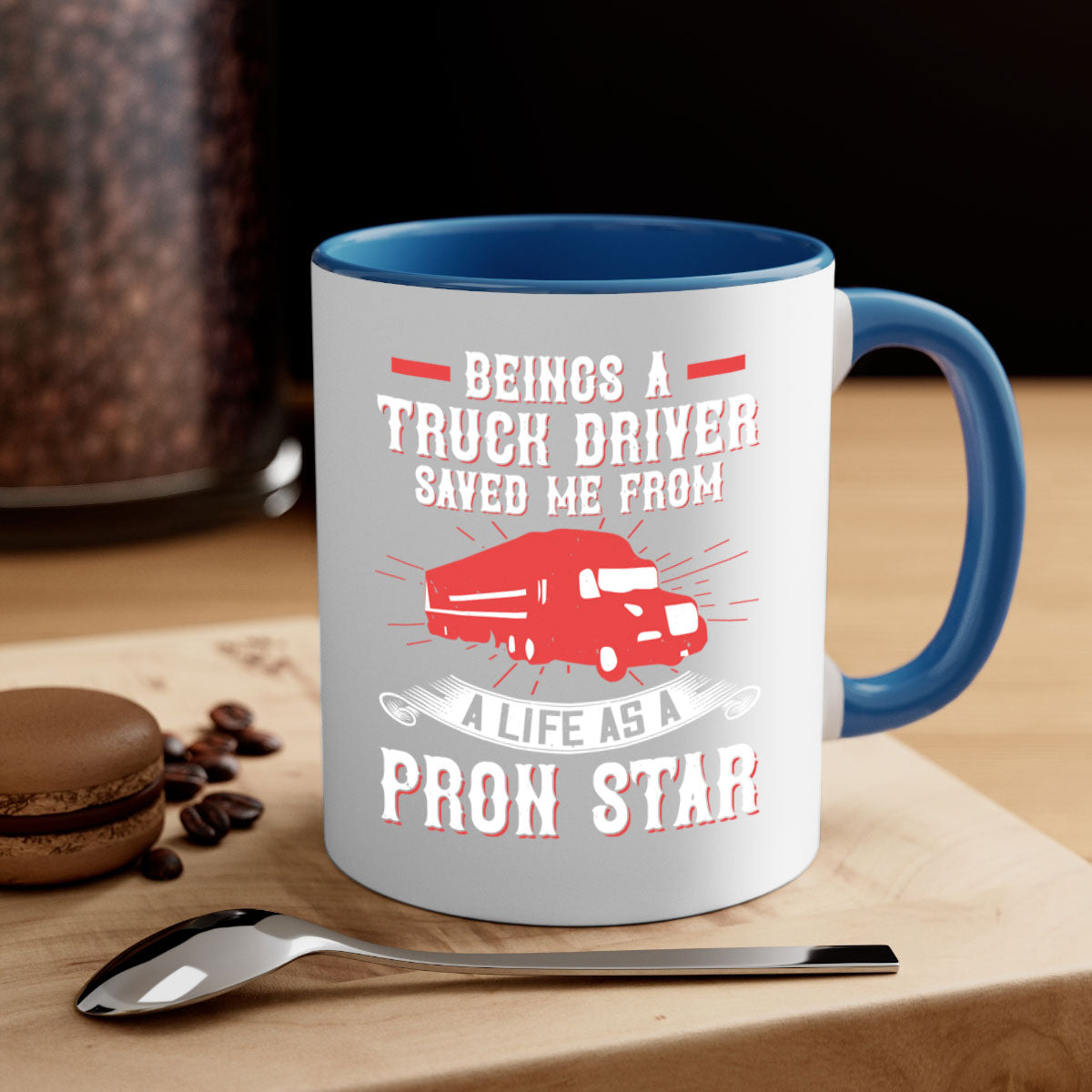 Two-tone ceramic mug with humorous text, available in multiple colors and sizes, featuring a glossy finish and easy-grip handle.