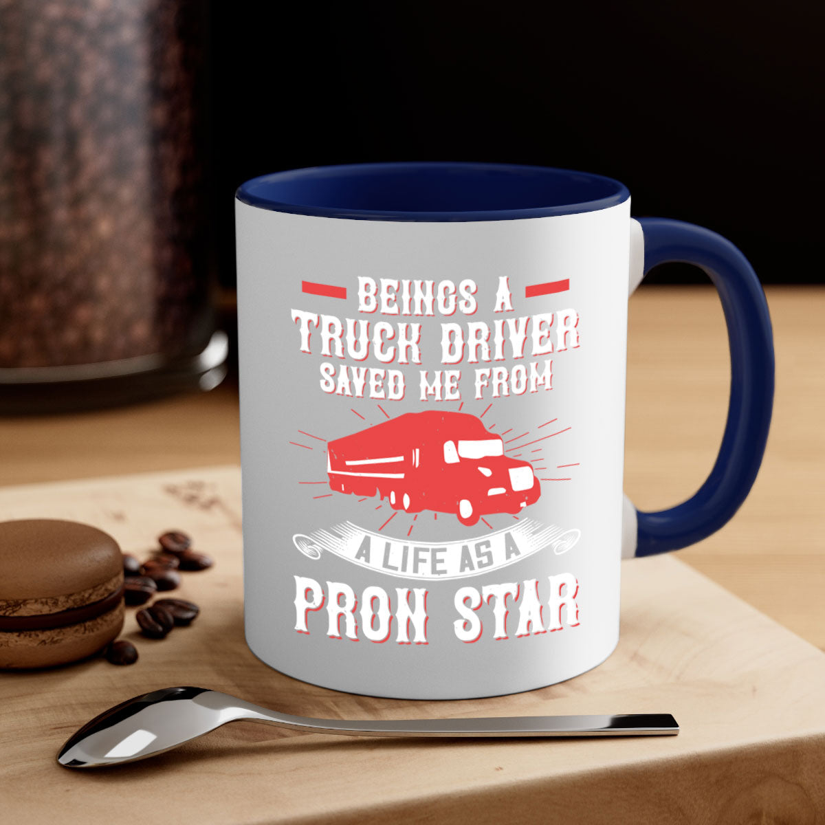 Two-tone ceramic mug with humorous text, available in multiple colors and sizes, featuring a glossy finish and easy-grip handle.