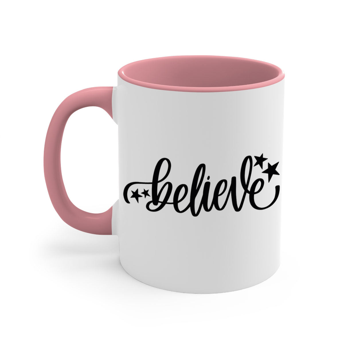 Believe 205# Christmas Mug with colored handle and glossy finish, available in multiple colors and sizes.