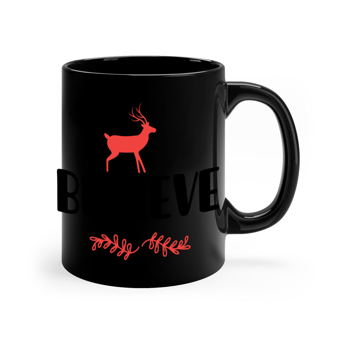 Believe 4 Style 72# Christmas Mug featuring a glossy finish, colored handle, and interior, available in multiple colors and sizes.