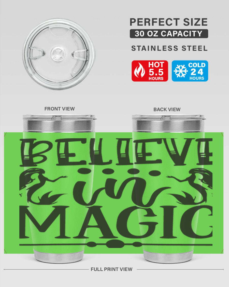 Believe in Magic 65# Mermaid Tumbler, a stylish 20oz double wall vacuum stainless steel tumbler with a vibrant mermaid design.