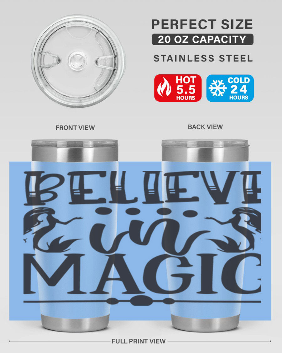 Believe in Magic 65# Mermaid Tumbler, a stylish 20oz double wall vacuum stainless steel tumbler with a vibrant mermaid design.