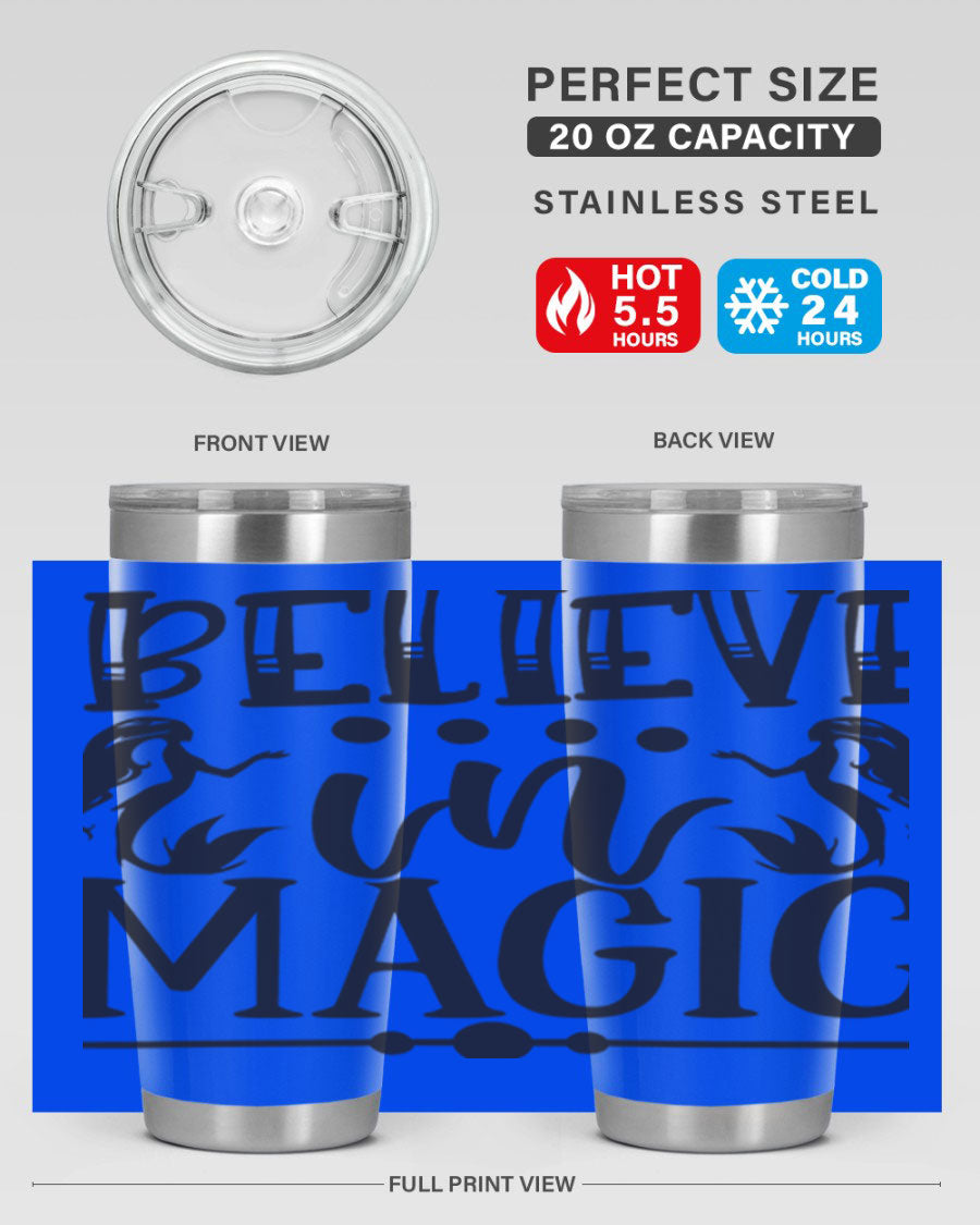 Believe in Magic 65# Mermaid Tumbler, a stylish 20oz double wall vacuum stainless steel tumbler with a vibrant mermaid design.