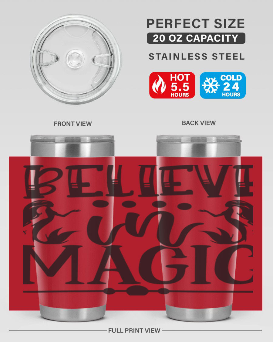 Believe in Magic 65# Mermaid Tumbler, a stylish 20oz double wall vacuum stainless steel tumbler with a vibrant mermaid design.