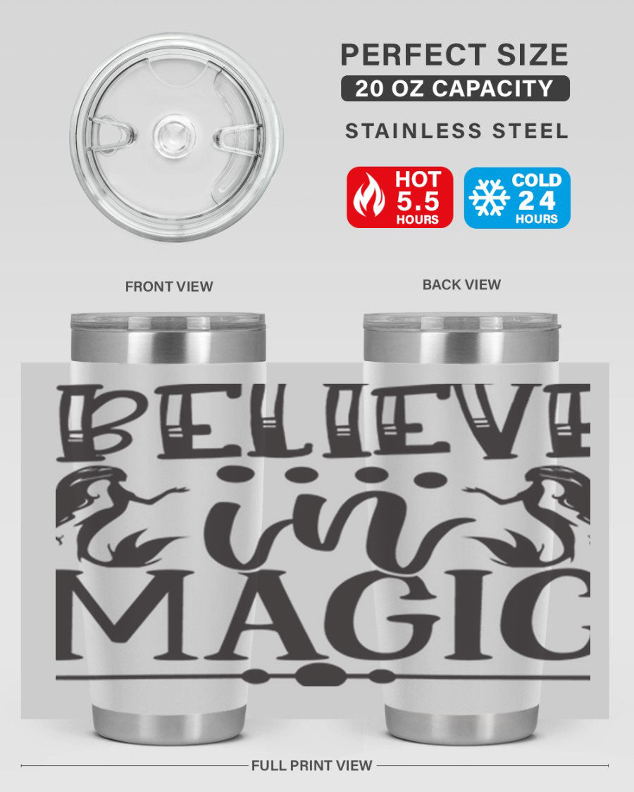 Believe in Magic 65# Mermaid Tumbler, a stylish 20oz double wall vacuum stainless steel tumbler with a vibrant mermaid design.