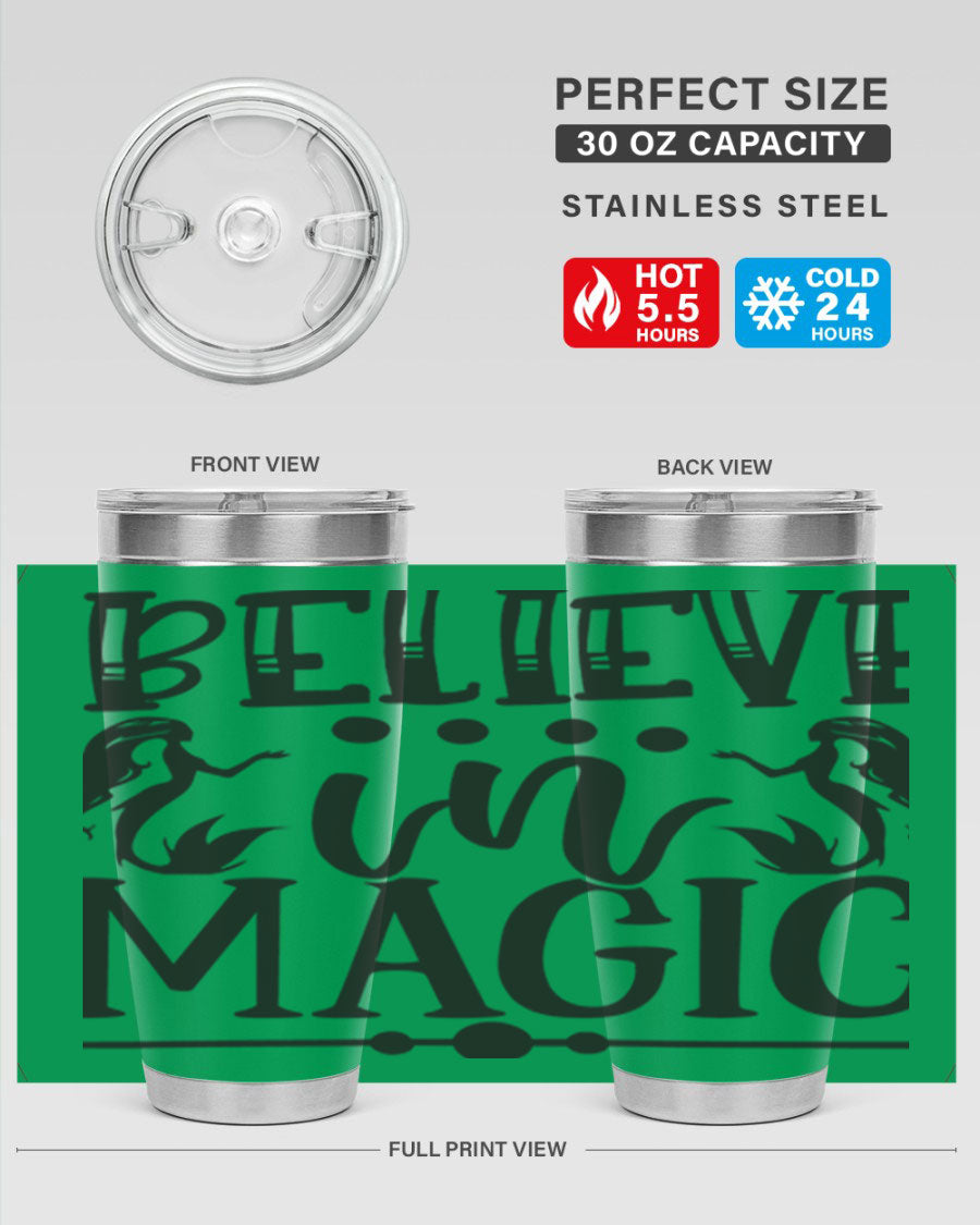 Believe in Magic 65# Mermaid Tumbler, a stylish 20oz double wall vacuum stainless steel tumbler with a vibrant mermaid design.