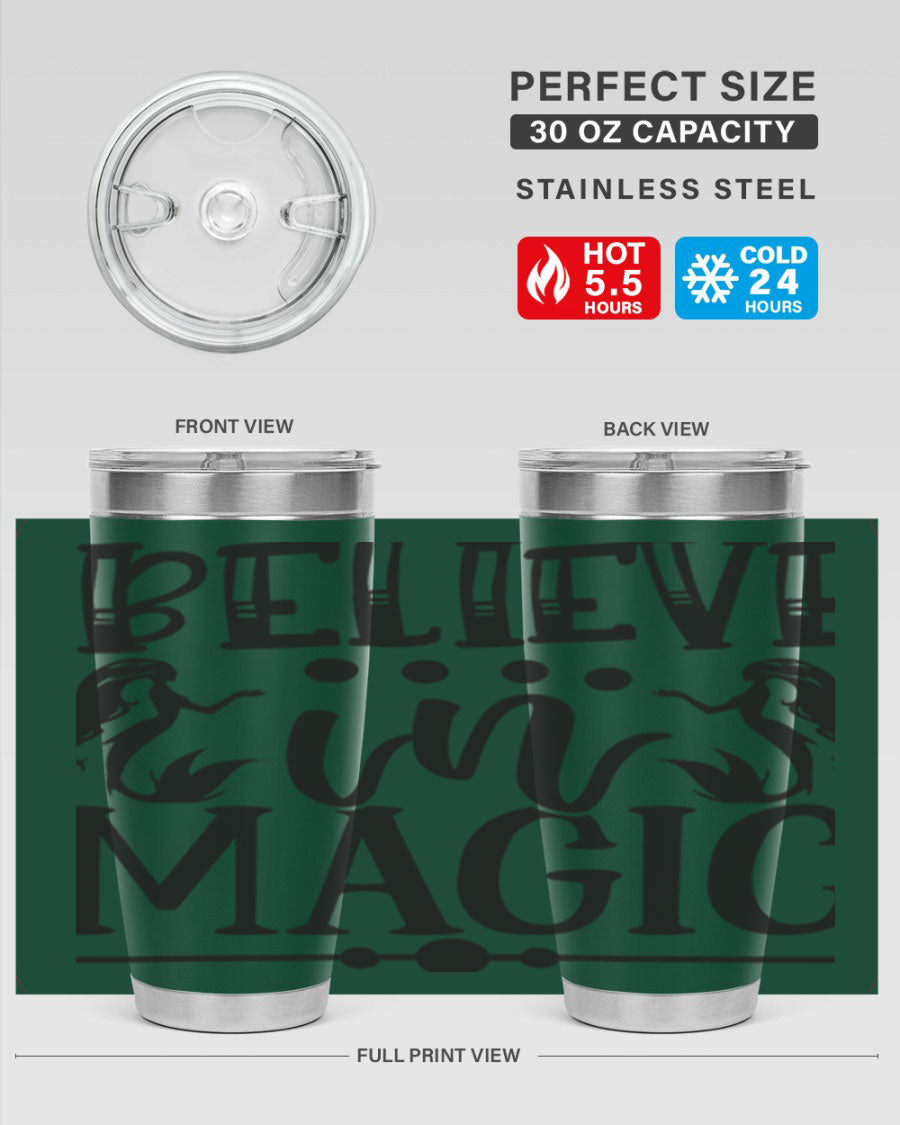 Believe in Magic 65# Mermaid Tumbler, a stylish 20oz double wall vacuum stainless steel tumbler with a vibrant mermaid design.