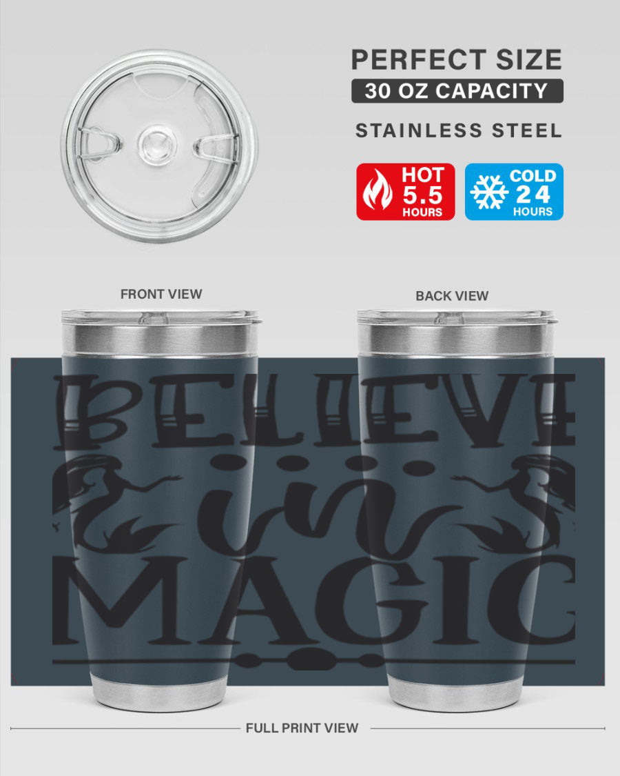 Believe in Magic 65# Mermaid Tumbler, a stylish 20oz double wall vacuum stainless steel tumbler with a vibrant mermaid design.