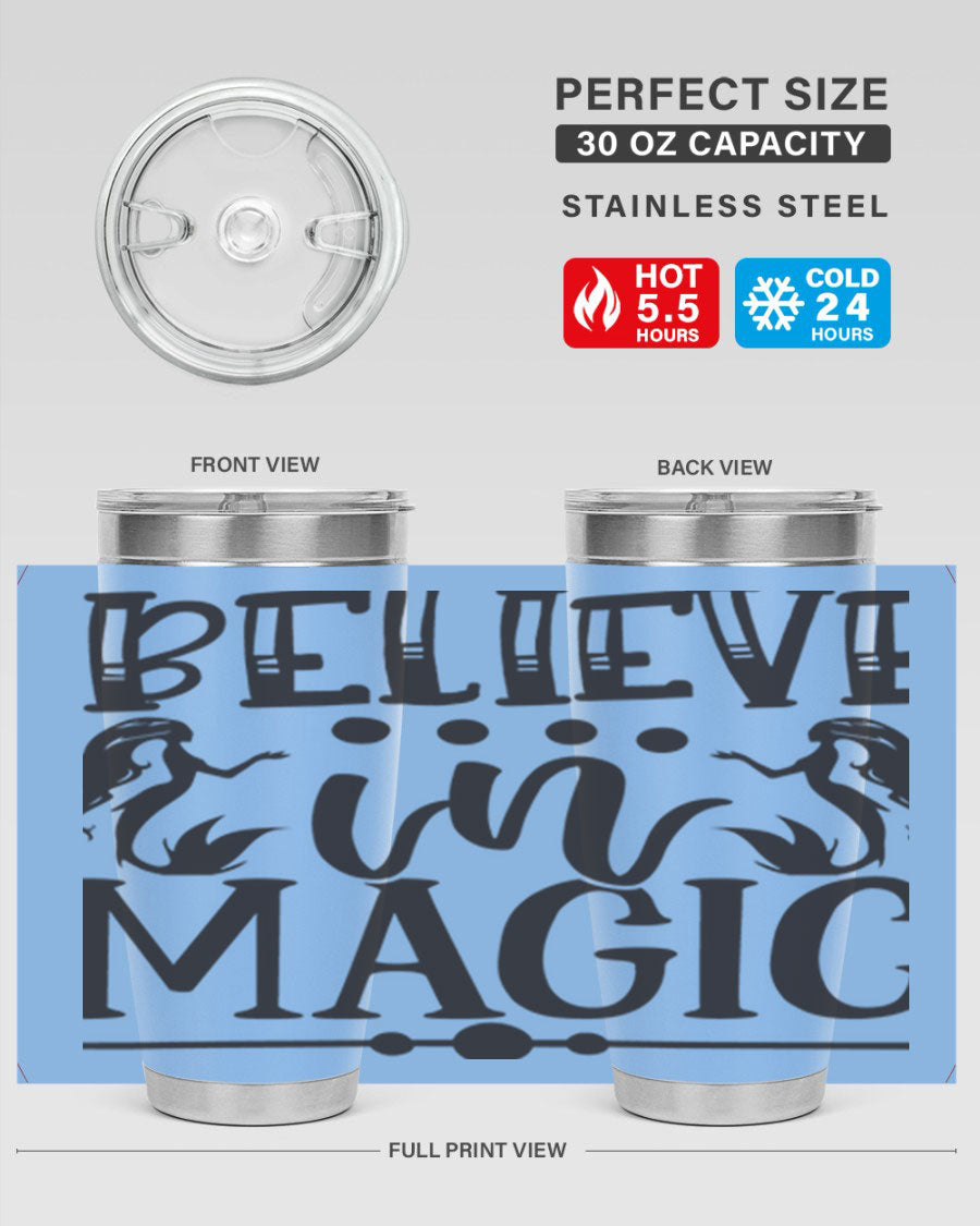 Believe in Magic 65# Mermaid Tumbler, a stylish 20oz double wall vacuum stainless steel tumbler with a vibrant mermaid design.