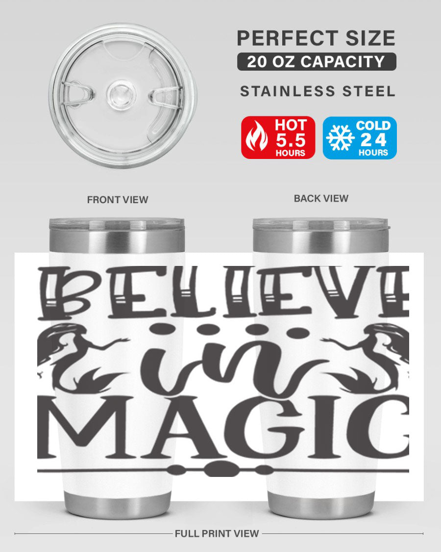 Believe in Magic 65# Mermaid Tumbler, a stylish 20oz double wall vacuum stainless steel tumbler with a vibrant mermaid design.