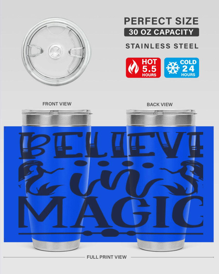 Believe in Magic 65# Mermaid Tumbler, a stylish 20oz double wall vacuum stainless steel tumbler with a vibrant mermaid design.