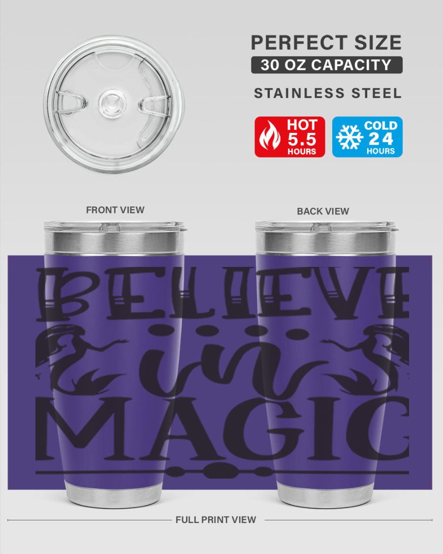 Believe in Magic 65# Mermaid Tumbler, a stylish 20oz double wall vacuum stainless steel tumbler with a vibrant mermaid design.