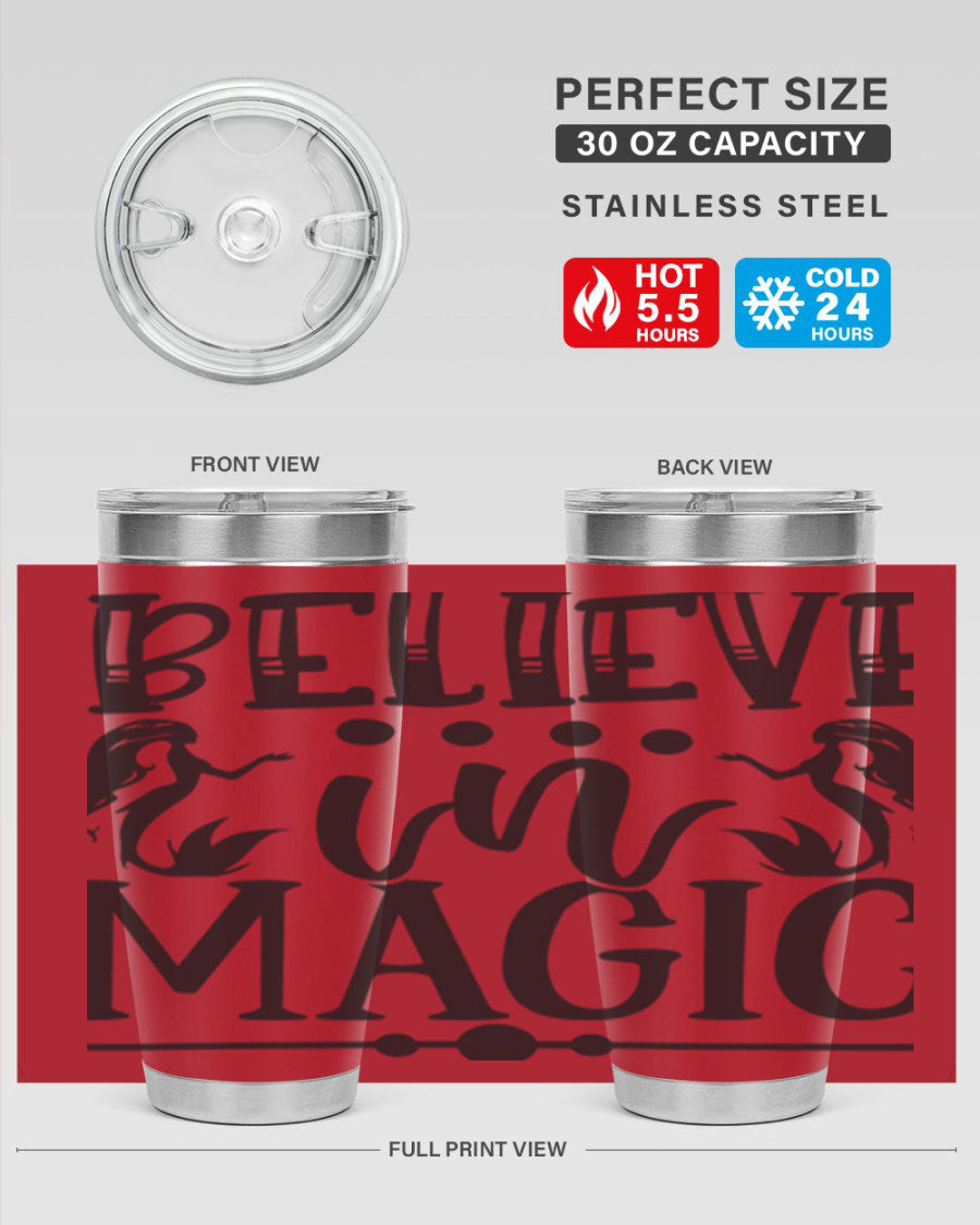Believe in Magic 65# Mermaid Tumbler, a stylish 20oz double wall vacuum stainless steel tumbler with a vibrant mermaid design.