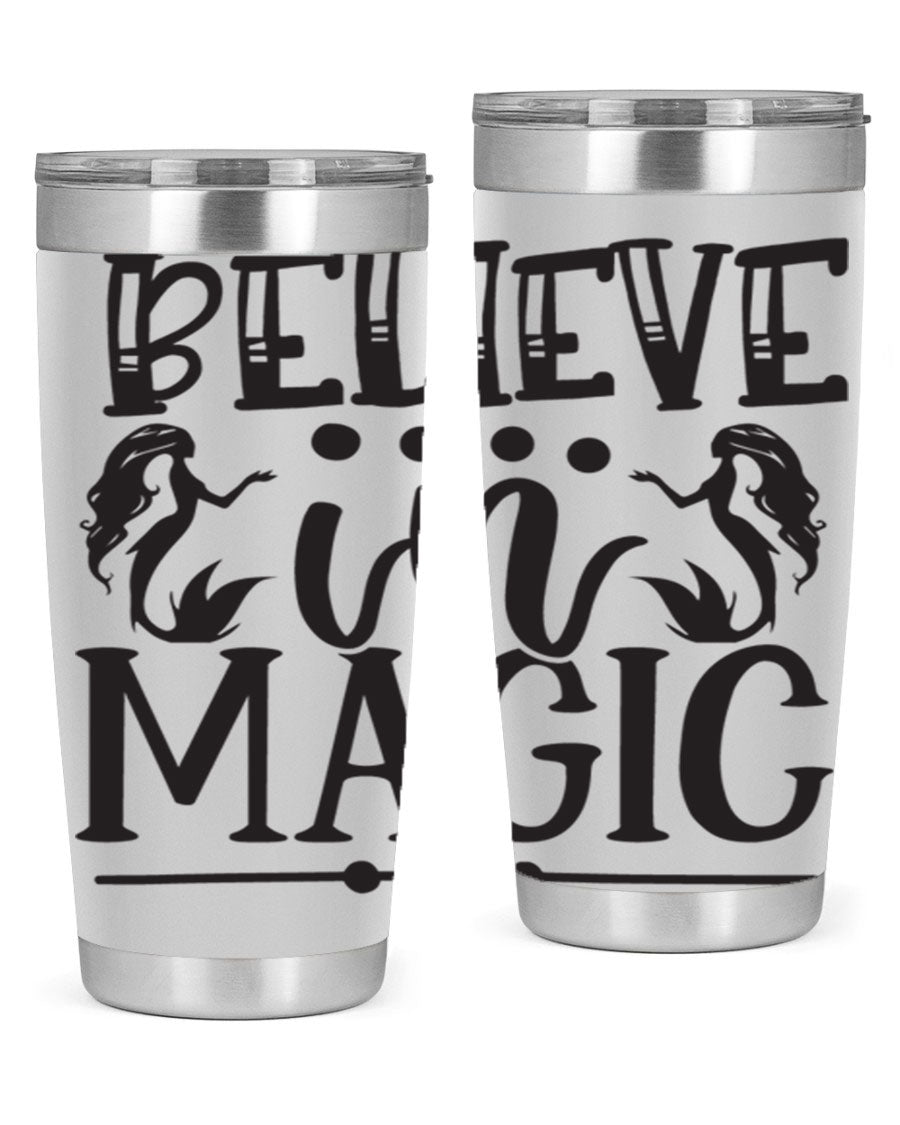 Believe in Magic 65# Mermaid Tumbler, a stylish 20oz double wall vacuum stainless steel tumbler with a vibrant mermaid design.