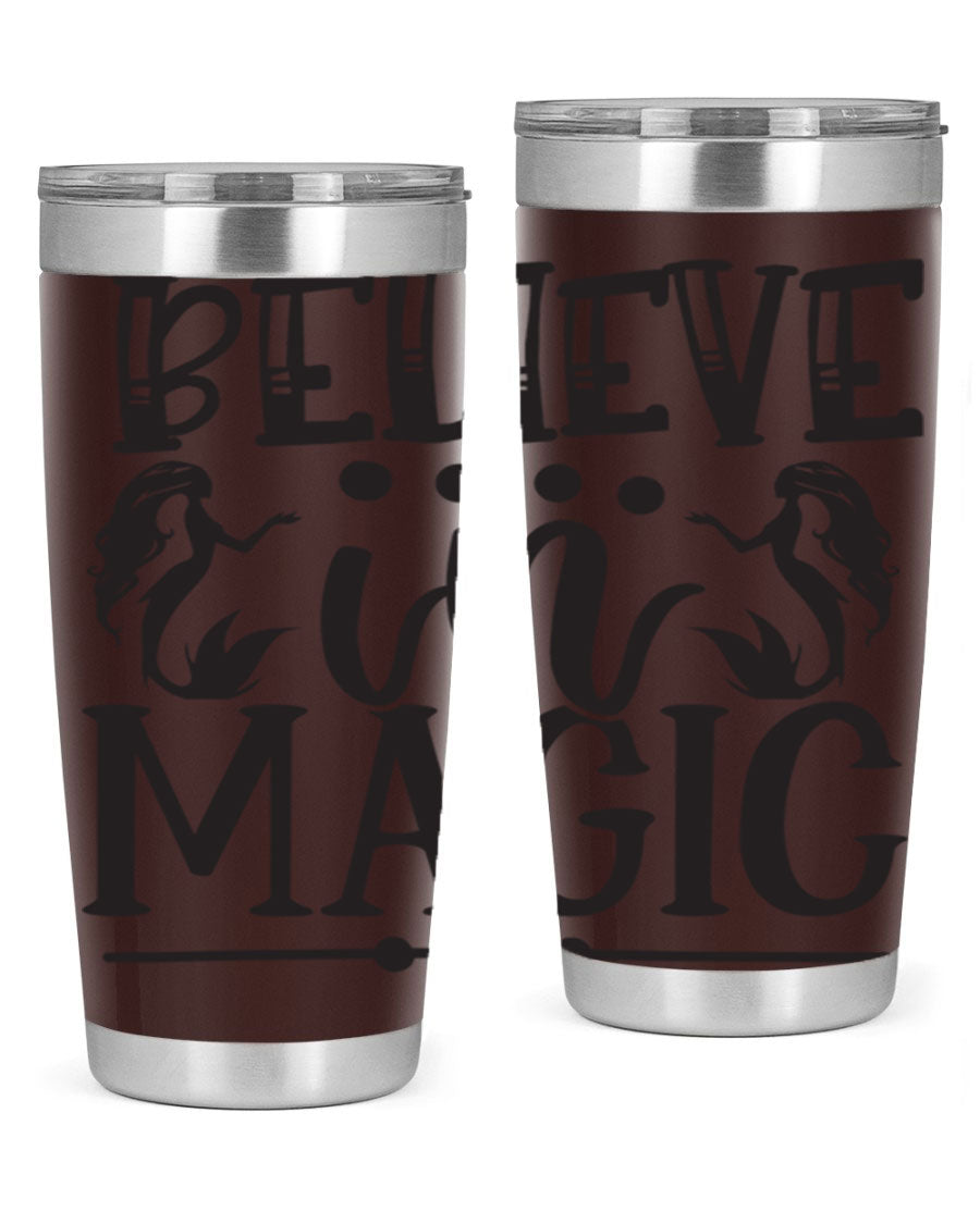 Believe in Magic 65# Mermaid Tumbler, a stylish 20oz double wall vacuum stainless steel tumbler with a vibrant mermaid design.