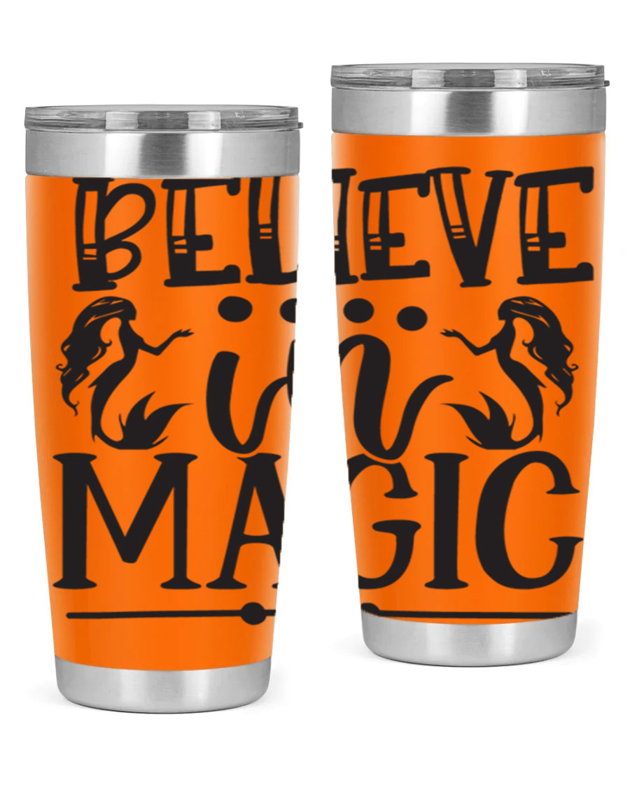 Believe in Magic 65# Mermaid Tumbler, a stylish 20oz double wall vacuum stainless steel tumbler with a vibrant mermaid design.